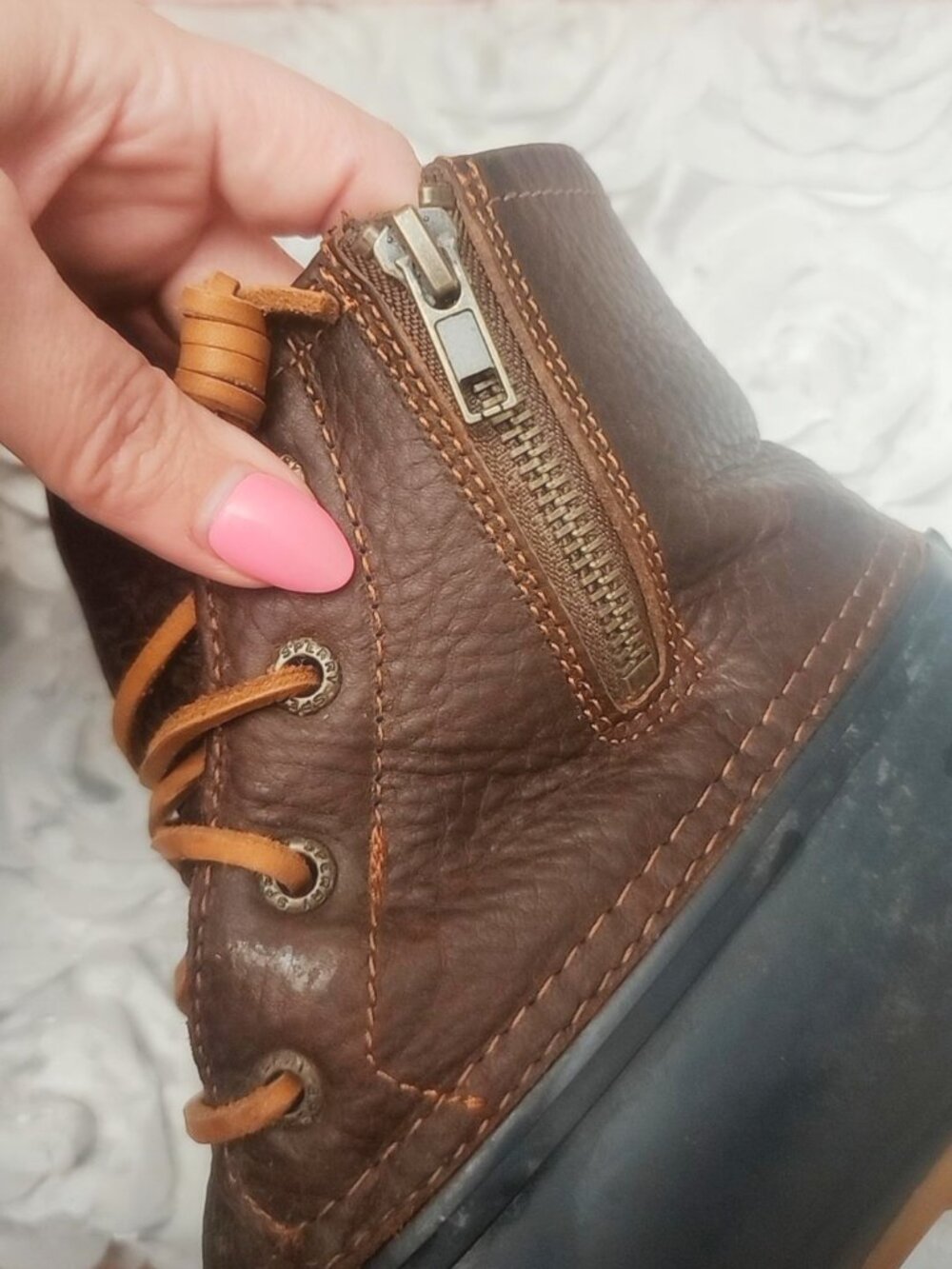 Womens Sperry Top Sider Navy Brown Saltwater Duck Boots Size 7 - Picture 5 of 8